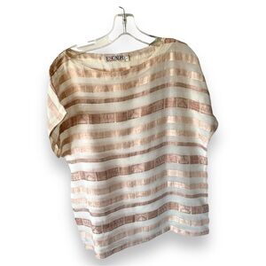 Escada Vintage 80s sheer striped blouse EU 42 linen blend gold cream EUC